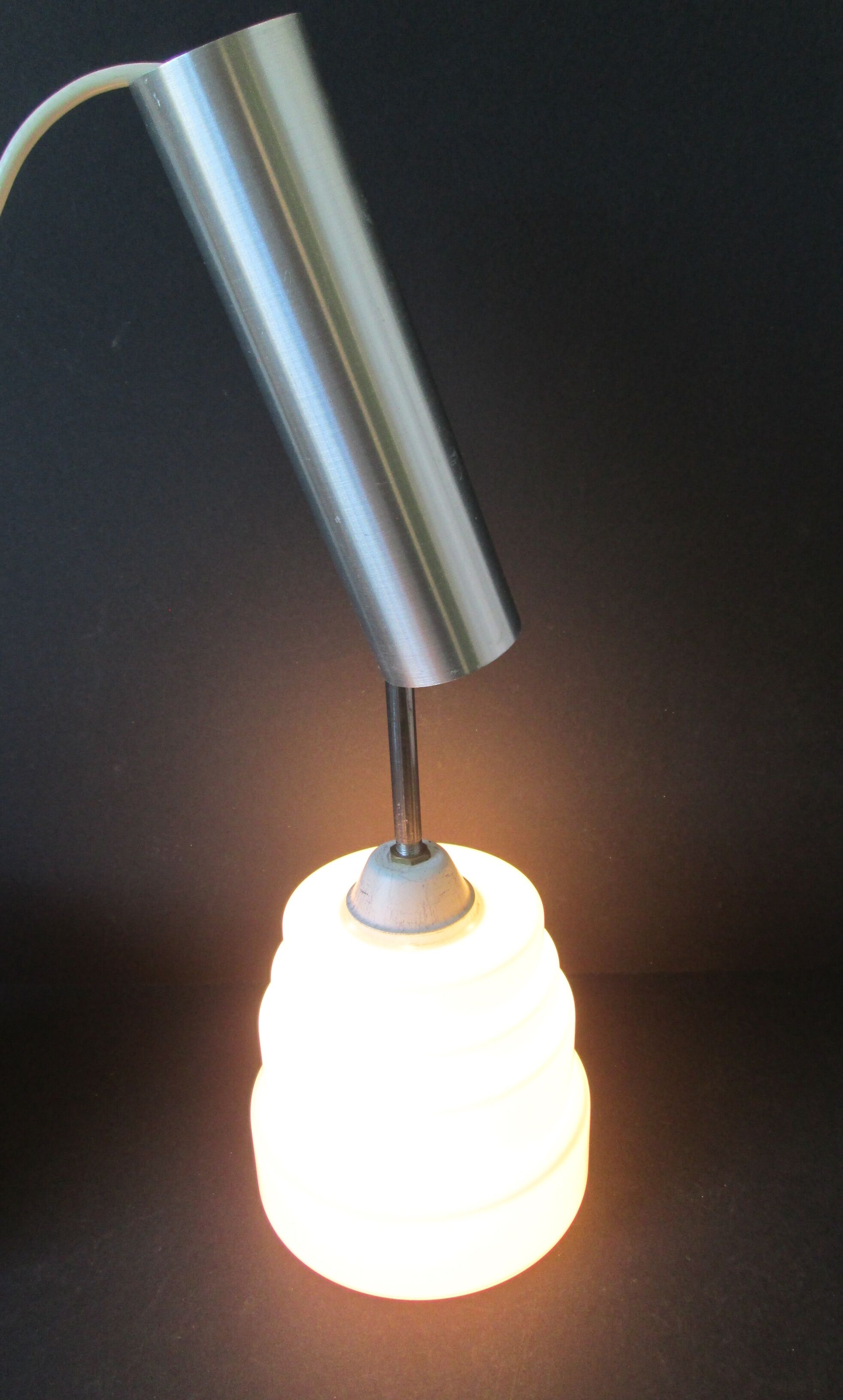 Danish Mid-century vintage hanging ceiling lamp classic lines, white opaline shade