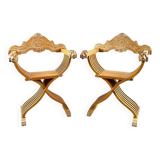 Pair of Renaissance-style folding armchairs, early 20th century