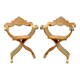 Pair of Renaissance-style folding armchairs, early 20th century