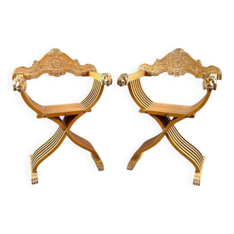 Pair of Renaissance-style folding armchairs, early 20th century