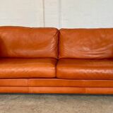 Canapé en cuir cognac vintage rétro pour 3 personnes danois