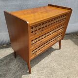 Vintage chest of drawers in wood and rattan