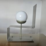 "UGINOX" lamp in steel and white opaline ball from the 70s