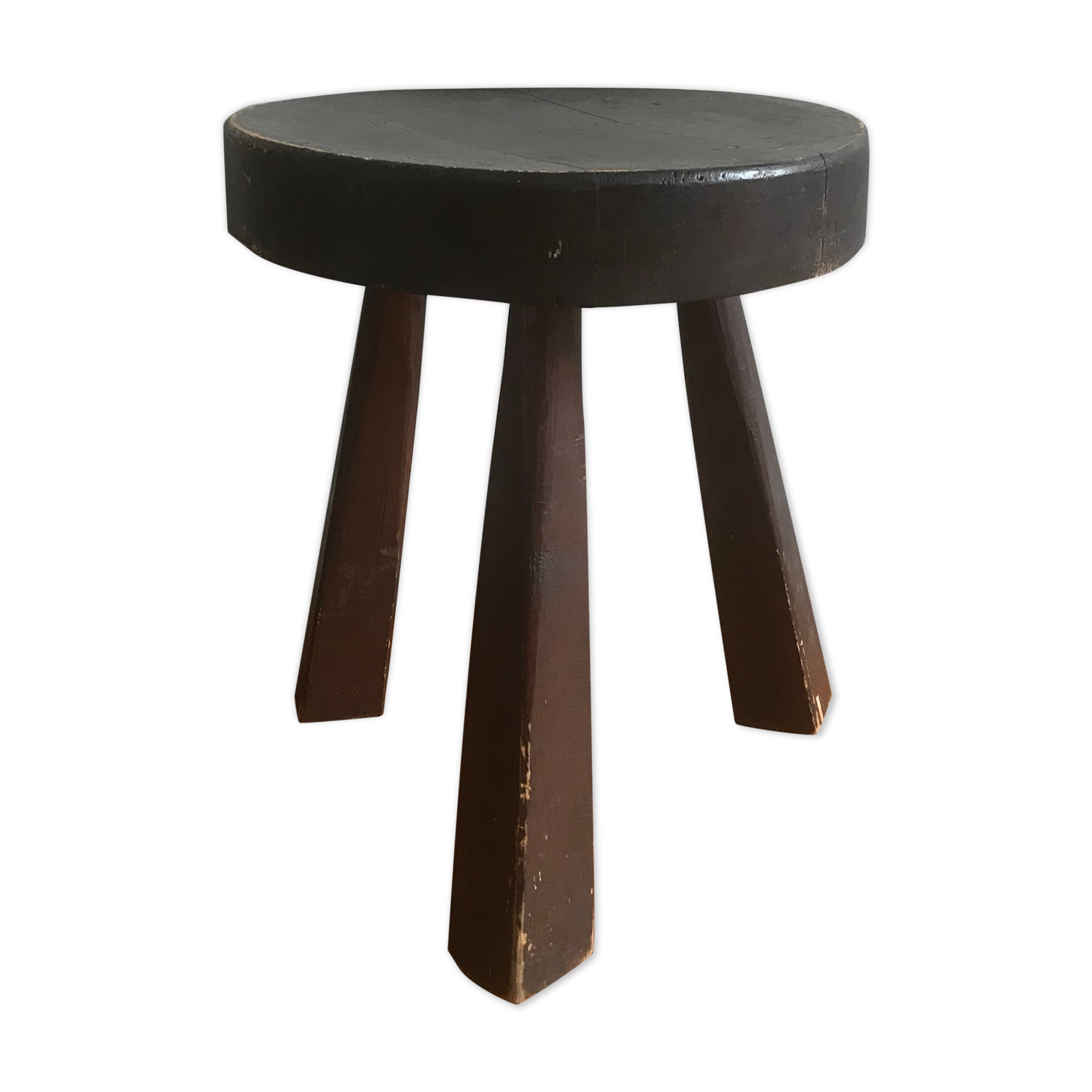 Tabouret tripode bois style Courchevel brutaliste
