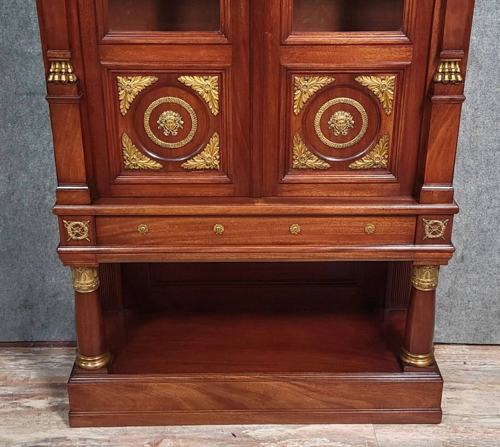 Rare Empire style mahogany and gilt bronze bookcase circa 1880