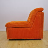 Orange corduroy modular sofa, 70s
