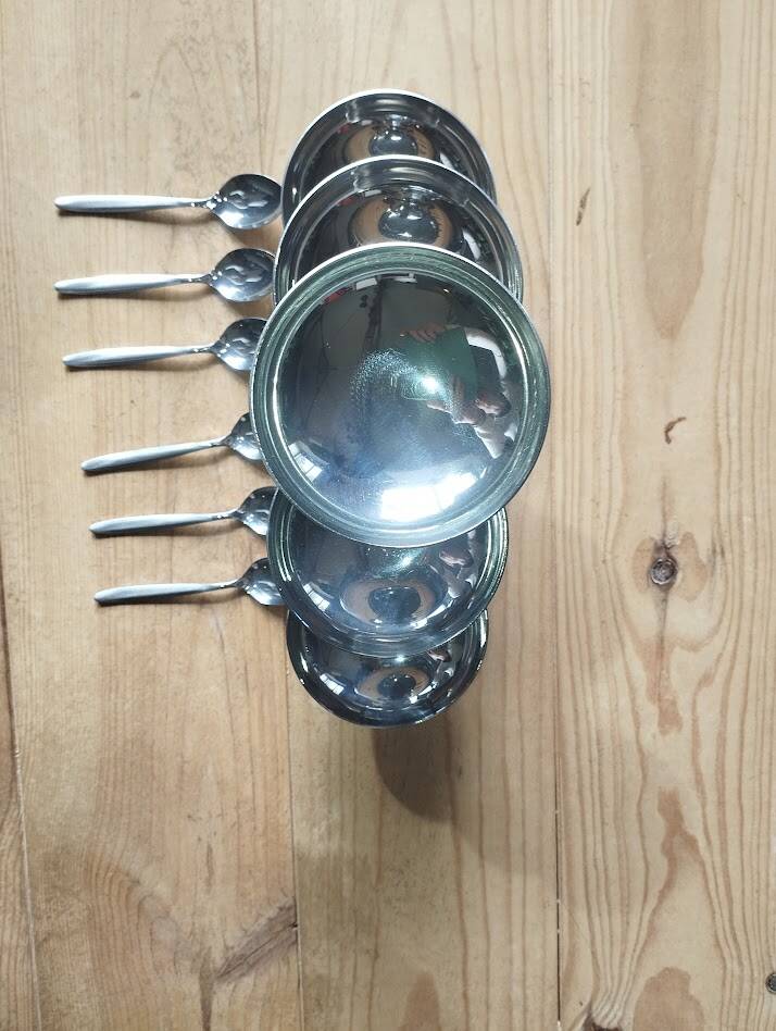 Vintage ice cream or dessert service in stainless steel