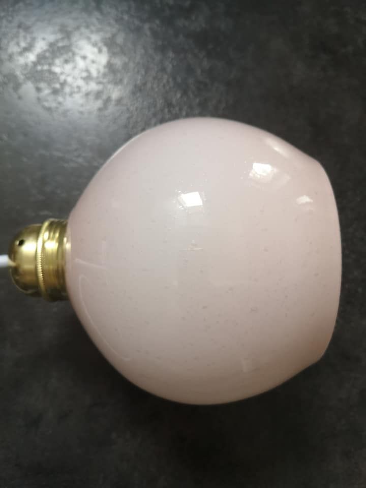 Suspension walker old opaline white globe spirit night light 1930 Art Deco TBE Ø 13 cm pink