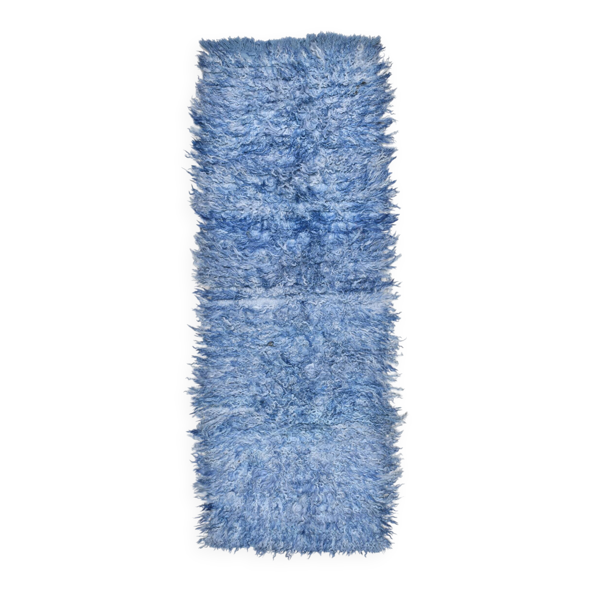 3x9 Blue %100 Wool Kilim Runner Rug, 98x282Cm