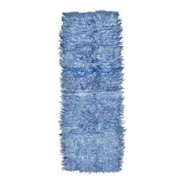 3x9 Blue %100 Wool Kilim Runner Rug, 98x282Cm