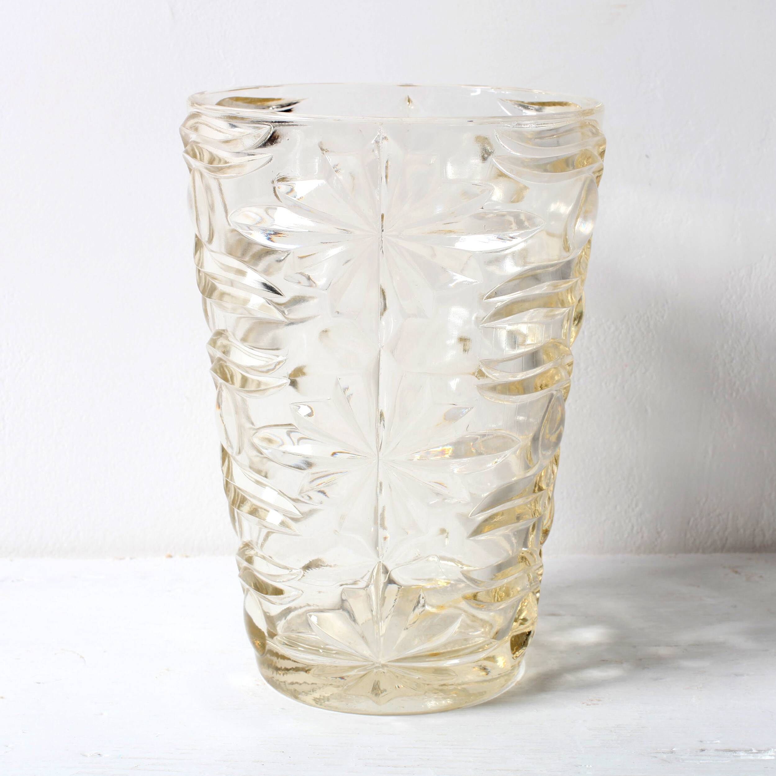 Mid-century Solid Heavy Clear Pattered Glass Flower Vase / Fidenza / Italy