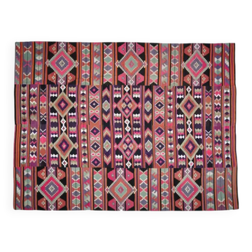 Tapis de couloir turc Oushak fait main en laine et coton rose, années 1970