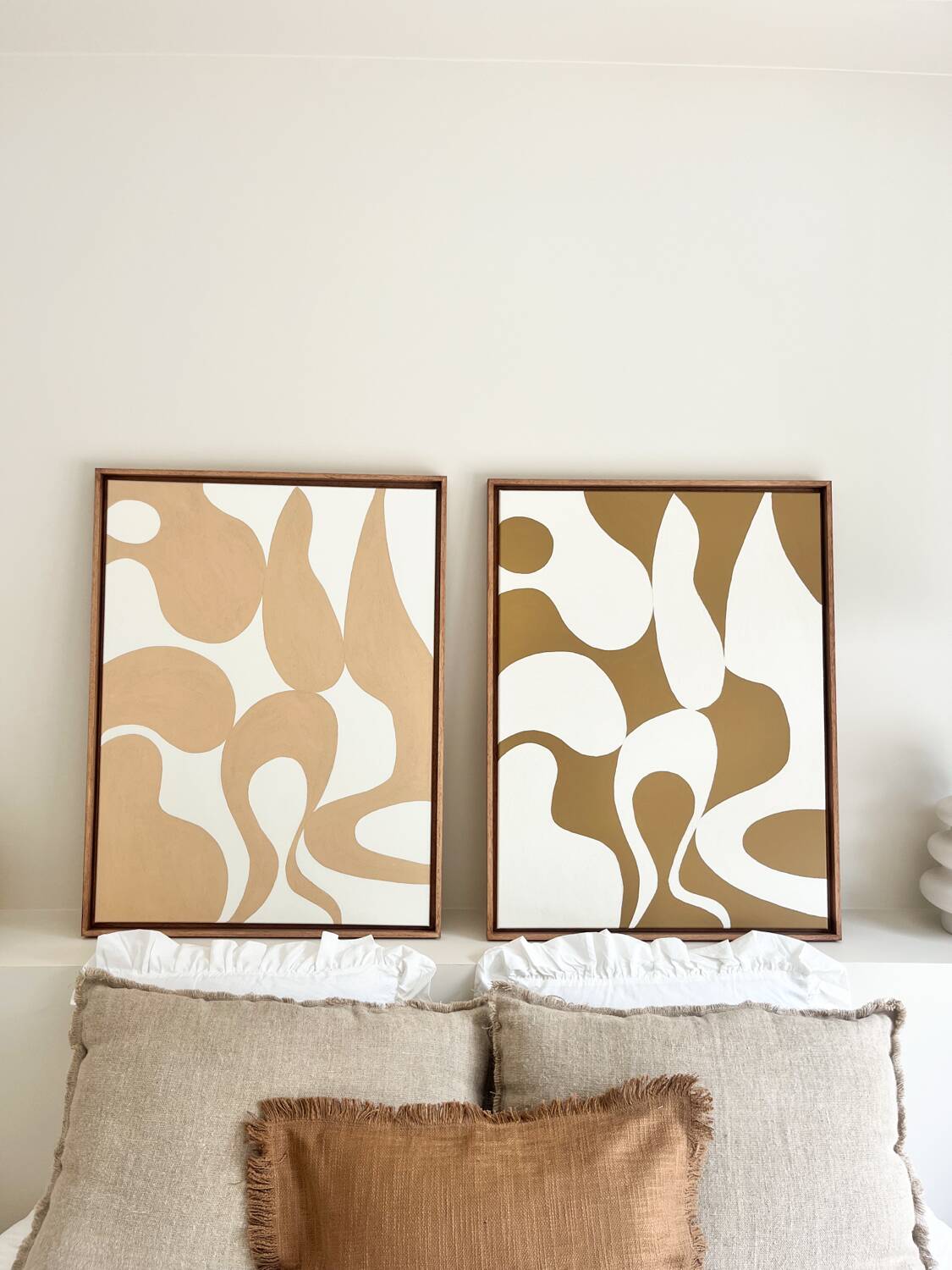 Tableaux diptyque organique beige marron, crème