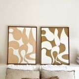 Tableaux diptyque organique beige marron, crème