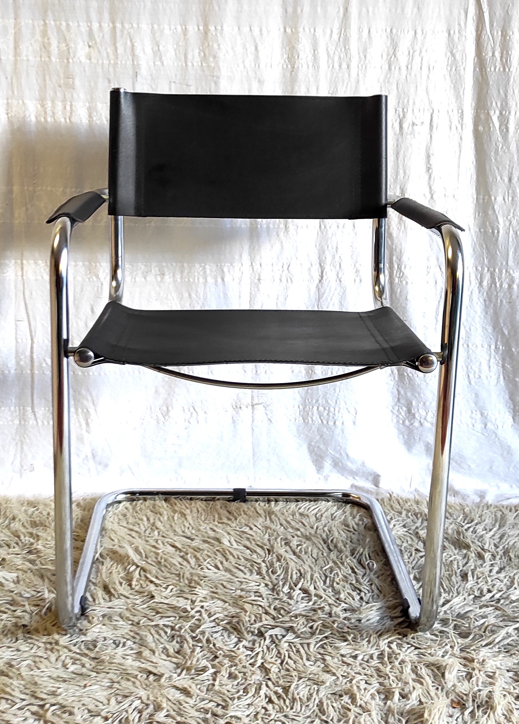 Design chair chrome metal and leather - 80s/90s