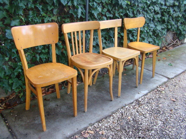 Lot of four old mismatched bistro chairs