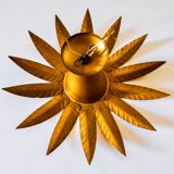 Sun wall lamp by ferro arte, metal and gold leaf, Spain, 1960