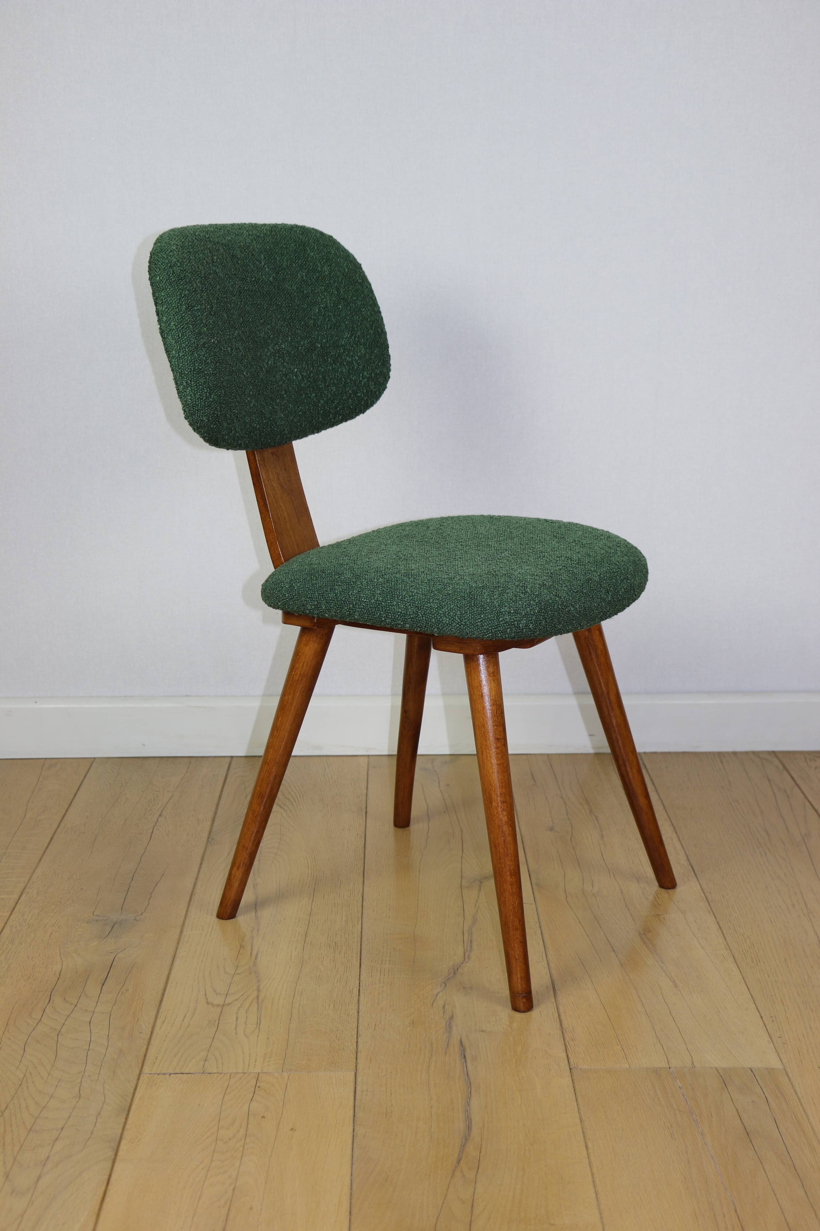 Vintage chair with green boucle backrest like Skoczek - set of 2 chairs