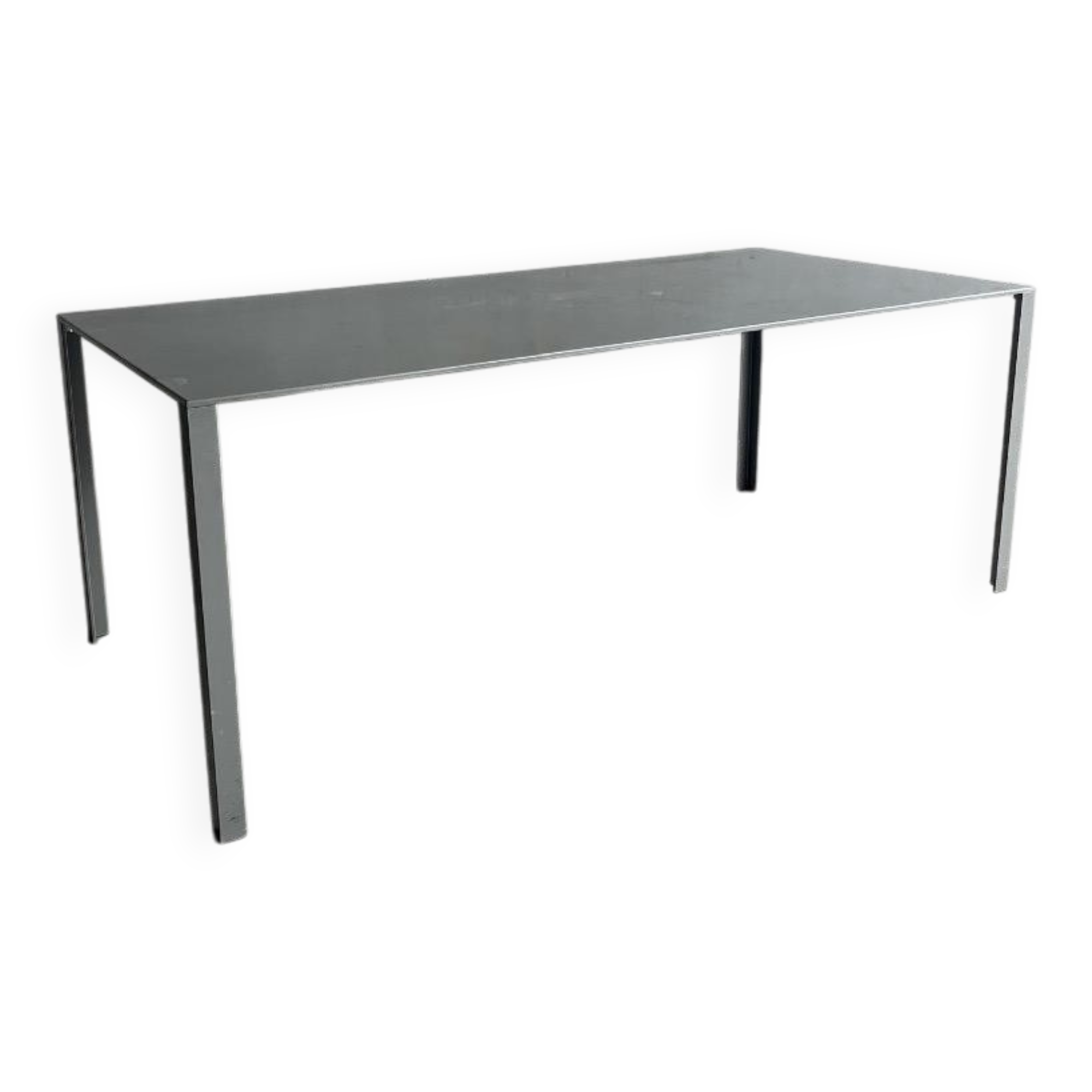 Grand 'Less' grey powder-coated aluminium dining table by Jean Nouvel for Tecno, minimalist 1990s