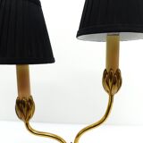 Bronze water lily lamp with two arms, Lucien Gau, France 1990