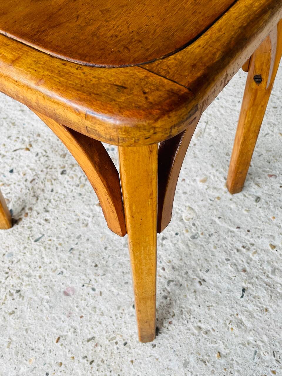 Bistro stool, curved wood by Stella, circa 1950s