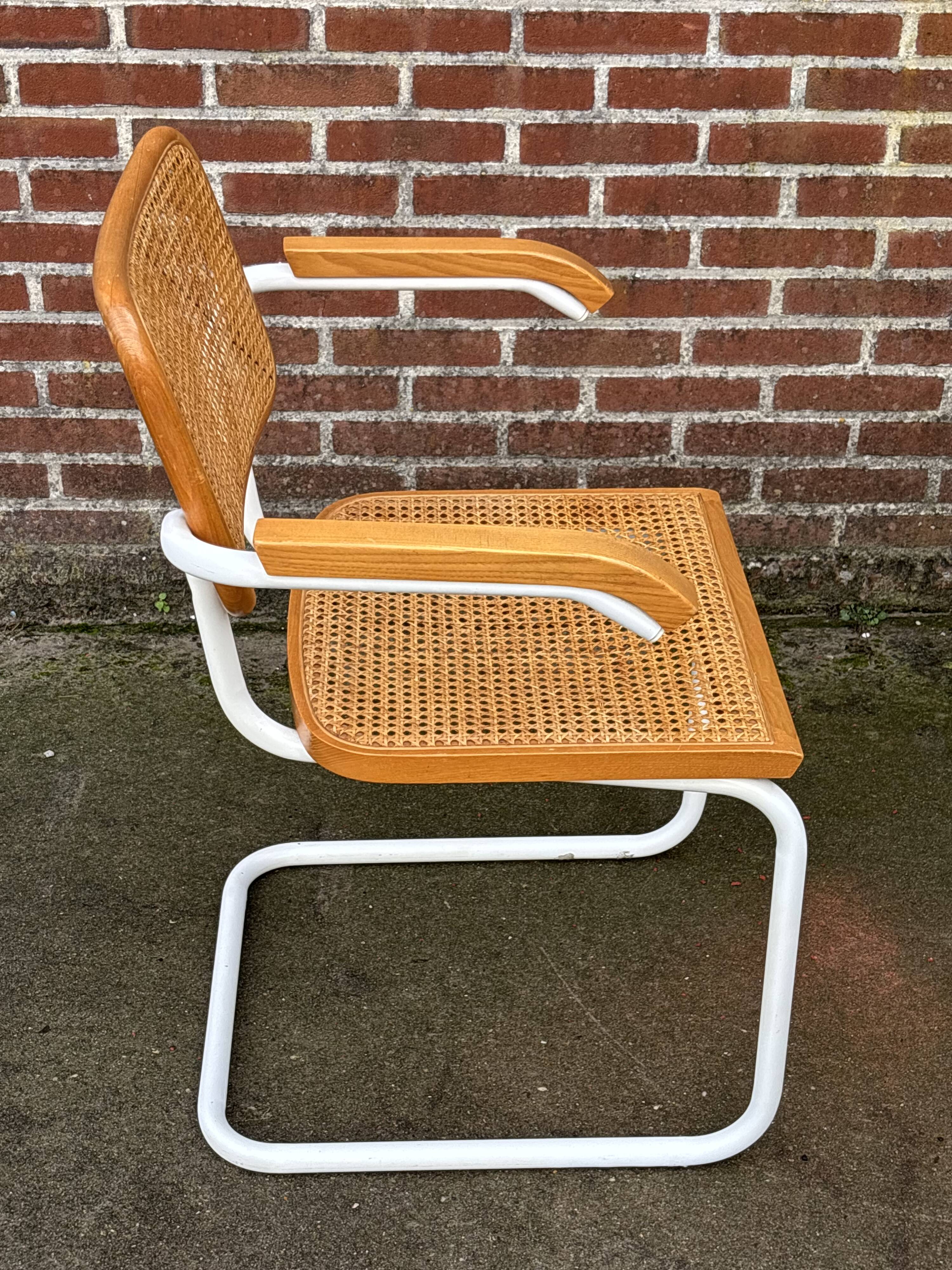 Chair Cesca model with armrests B64 in white metal and wood