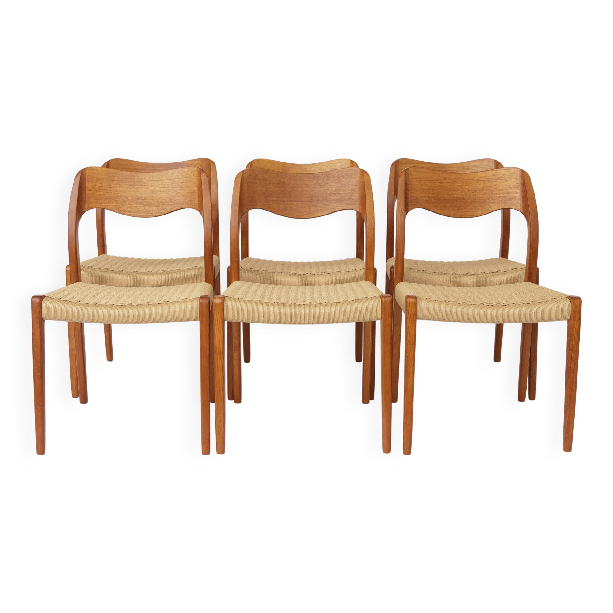 Set of 6 Niels Otto Møller Model 71 Dining Chairs, 1960s, Danish Vintage