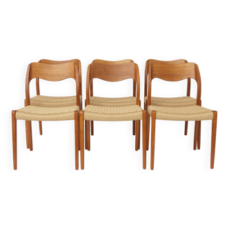 Set of 6 Niels Otto Møller Model 71 Dining Chairs, 1960s, Danish Vintage