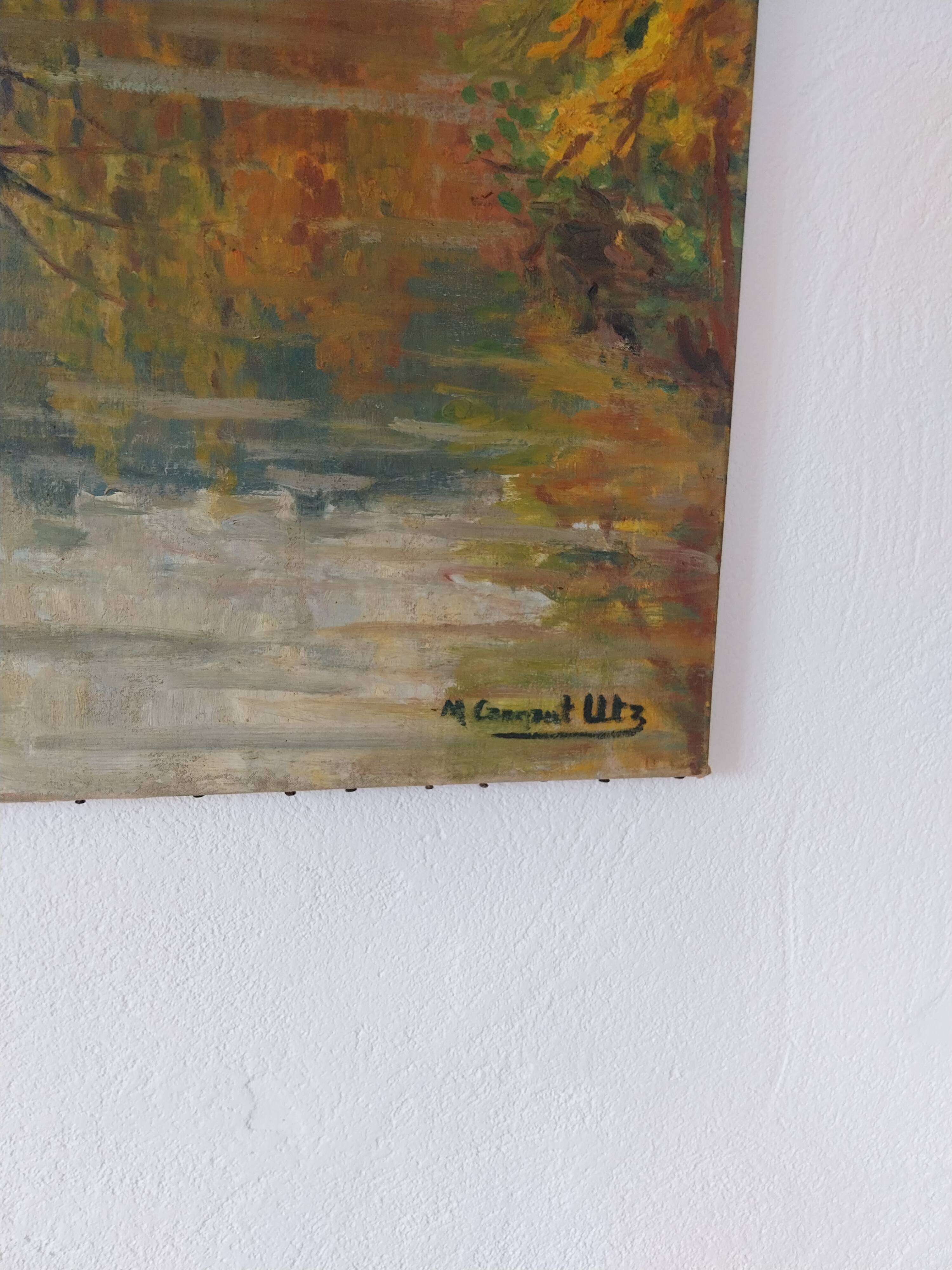 Vintage oil painting on canvas signed Cannaut Utz – autumn landscape