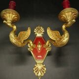 Pair of Empire style swan wall lights from Petitot - bronze & burgundy patina