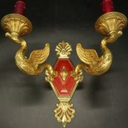 Pair of Empire style wall sconces with swans from Petitot - bronze & bordeaux patina.
