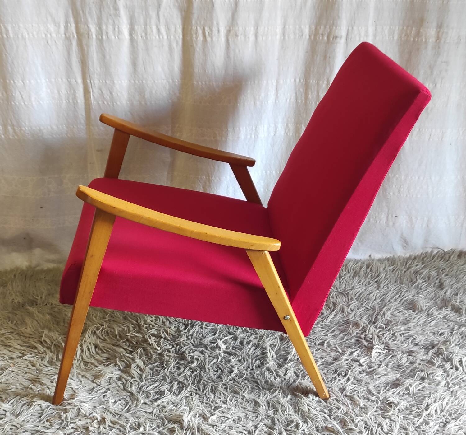 Scandinavian style armchair in wood and fabrics - 1960s