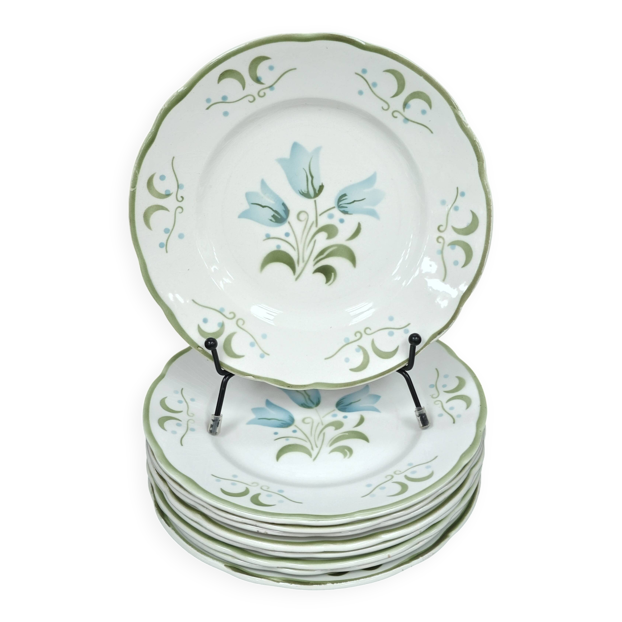 9 assiettes à desserts floral vintage peintes main Badonvillers