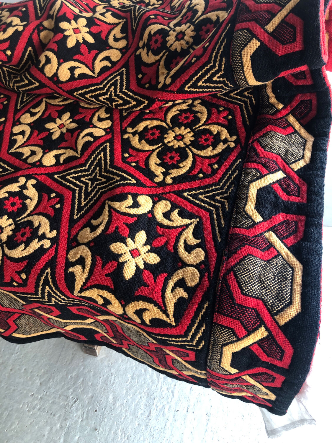 Handmade bedspread vintage red black and beige