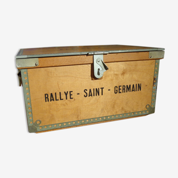 Caisse bois vintage Rallye Saint-Germain cadre métallique