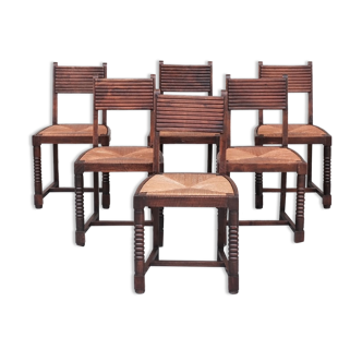 Set of six rush mid-century dining chairs