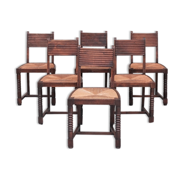 Set of six rush mid-century dining chairs