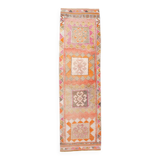 Tapis couloir kilim vintage , Orange, rose et beige boho pastel, 98x332 Cm