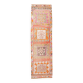 Tapis couloir kilim vintage , Orange, rose et beige boho pastel, 98x332 Cm