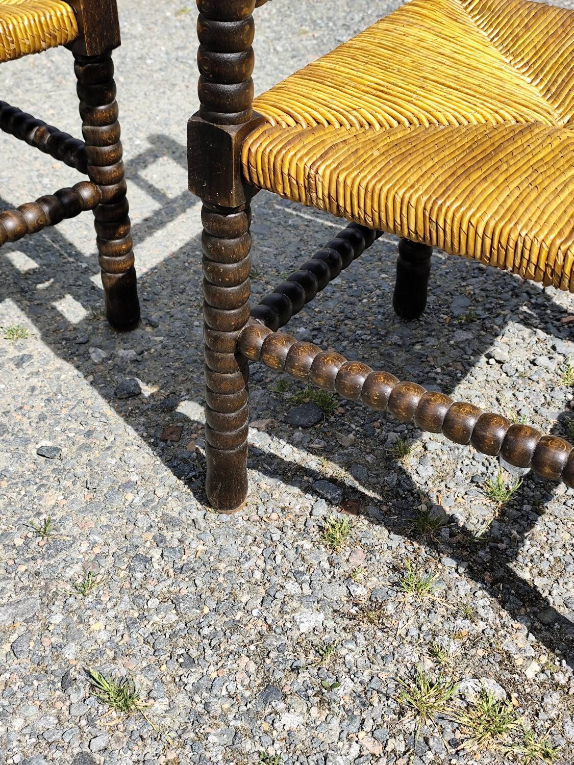 Pair of Bobbin armchairs, corner fire seat, corner