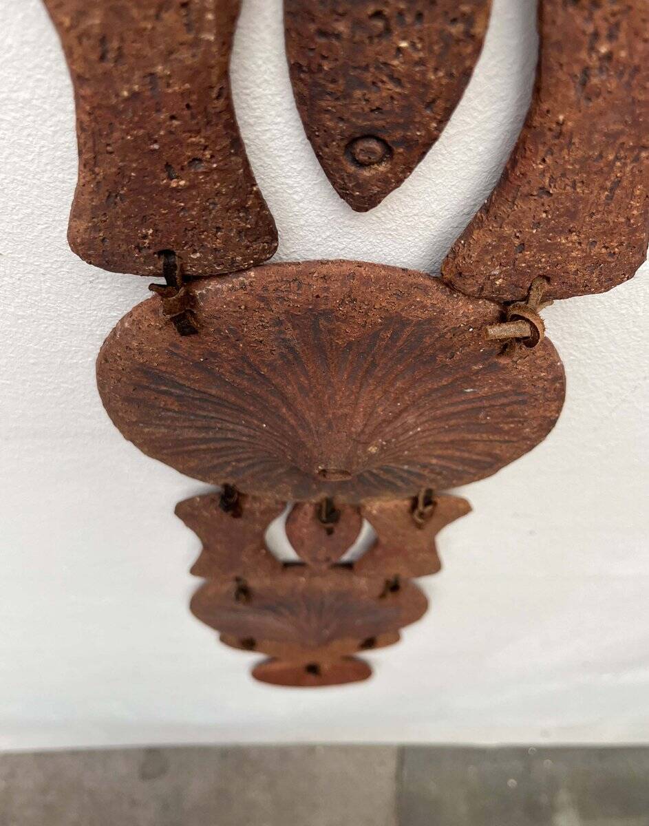 Wall suspension of Danish studio pottery in mid-century brutalist modernist style by Clara Helmich, 1979.