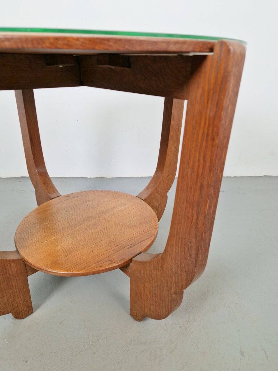 Table d'appoint en chêne rond de style Art Déco, années 1930