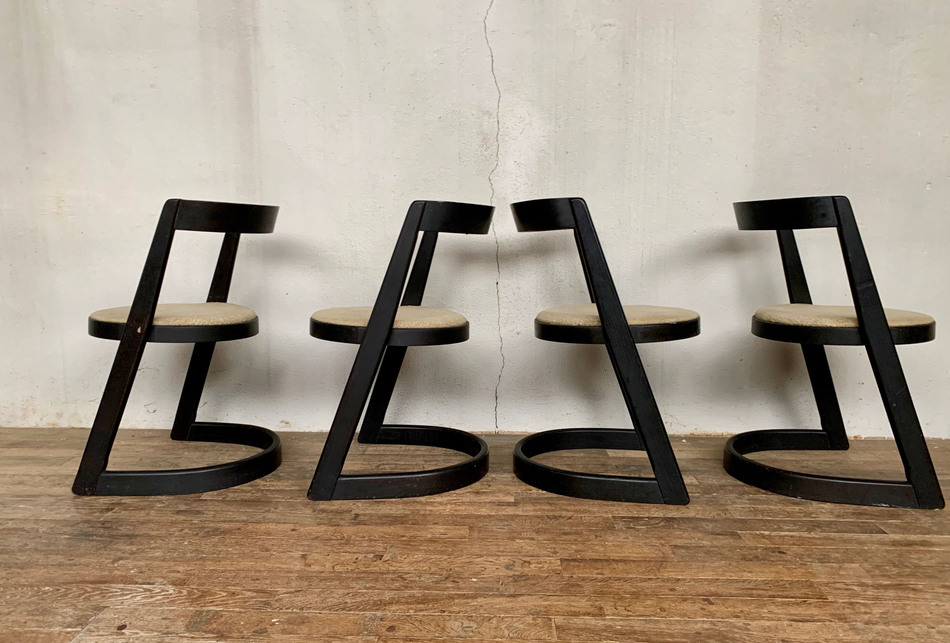 4 Vintage Baumann chairs Halfa 1970 cut wood