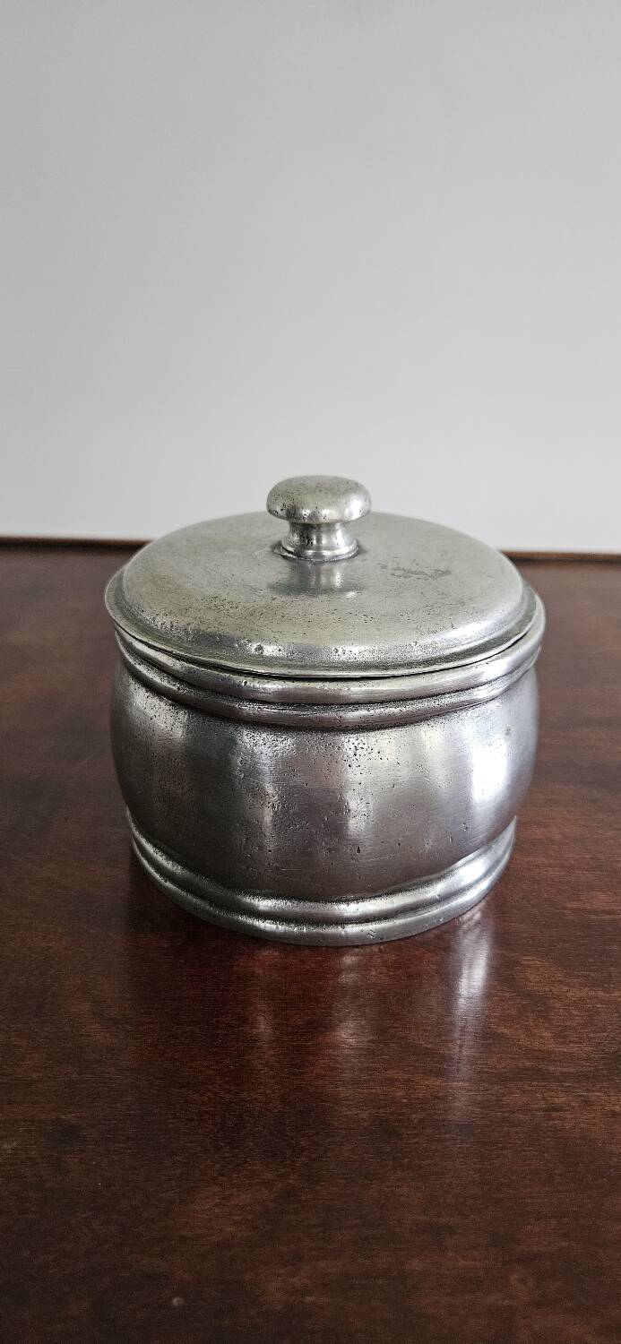 Antique round tin candy box