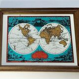Screen-printed mirror map world 34x23cm