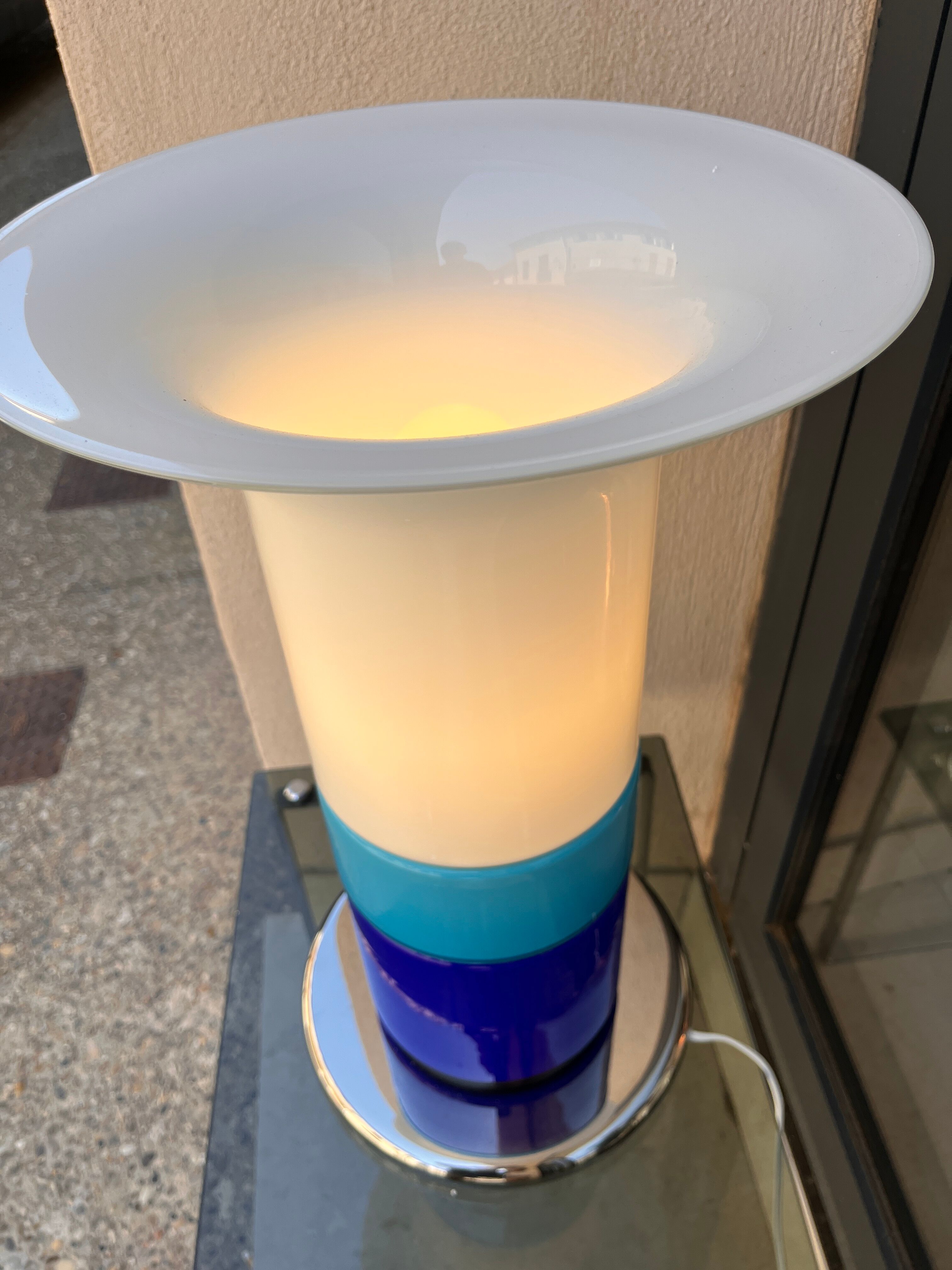 Lampe verre bleue design italien 1970