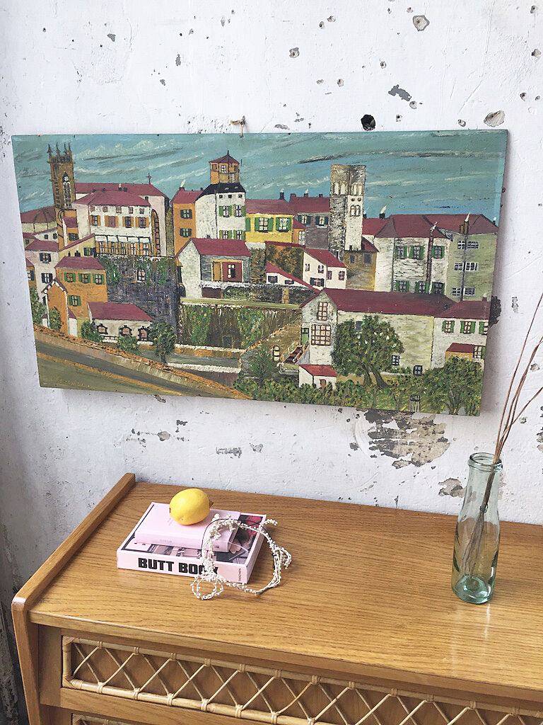 Huile sur bois « ville » Bernier