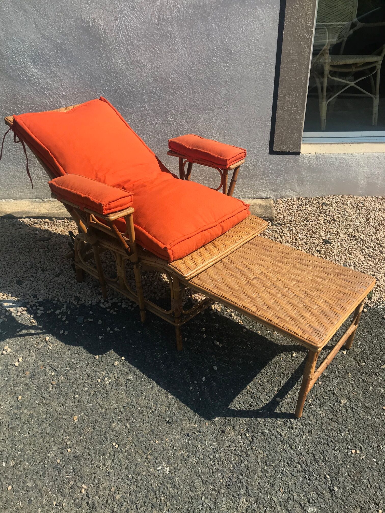 Rattan long chair and cushion