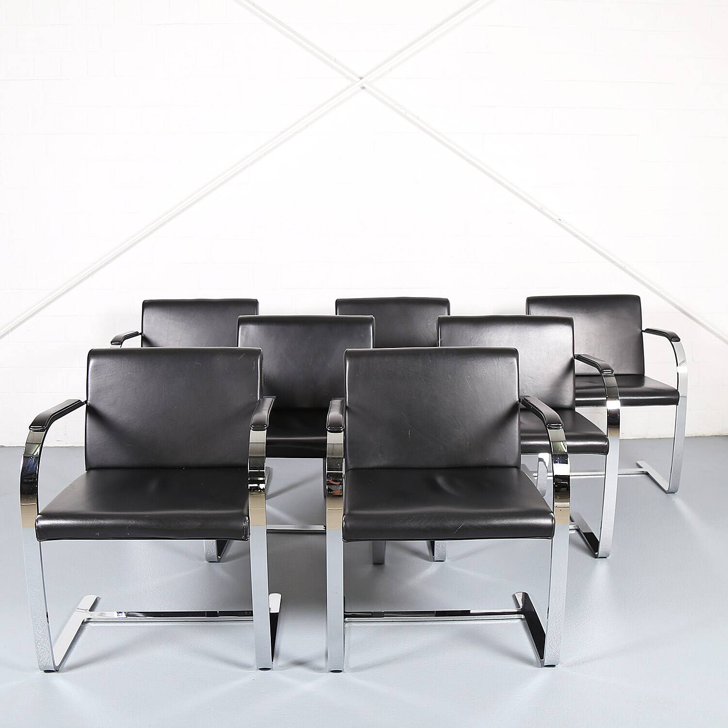 Set of 6+1 Mies van der Rohe Brno black Bauhaus chairs