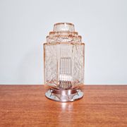 Plafonnier Art Déco Skyscraper en verre transparent rose, années 1920-30